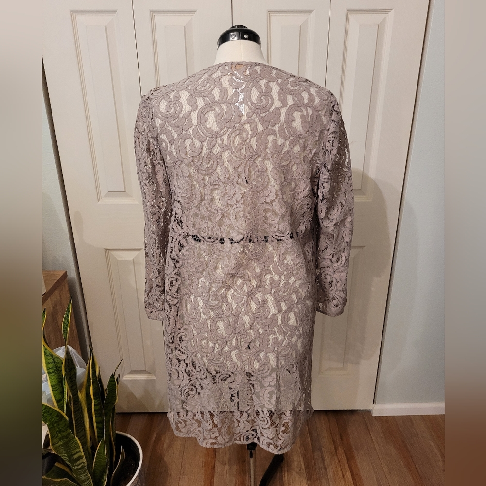 Chico's Taupe Lace Open-Front Tunic - Picture 3 of 6